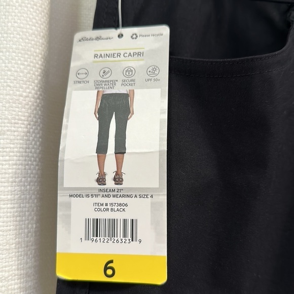 NWT Women’s Eddie Bauer Rainer Black Capri Pants Size 6 - Picture 4 of 7